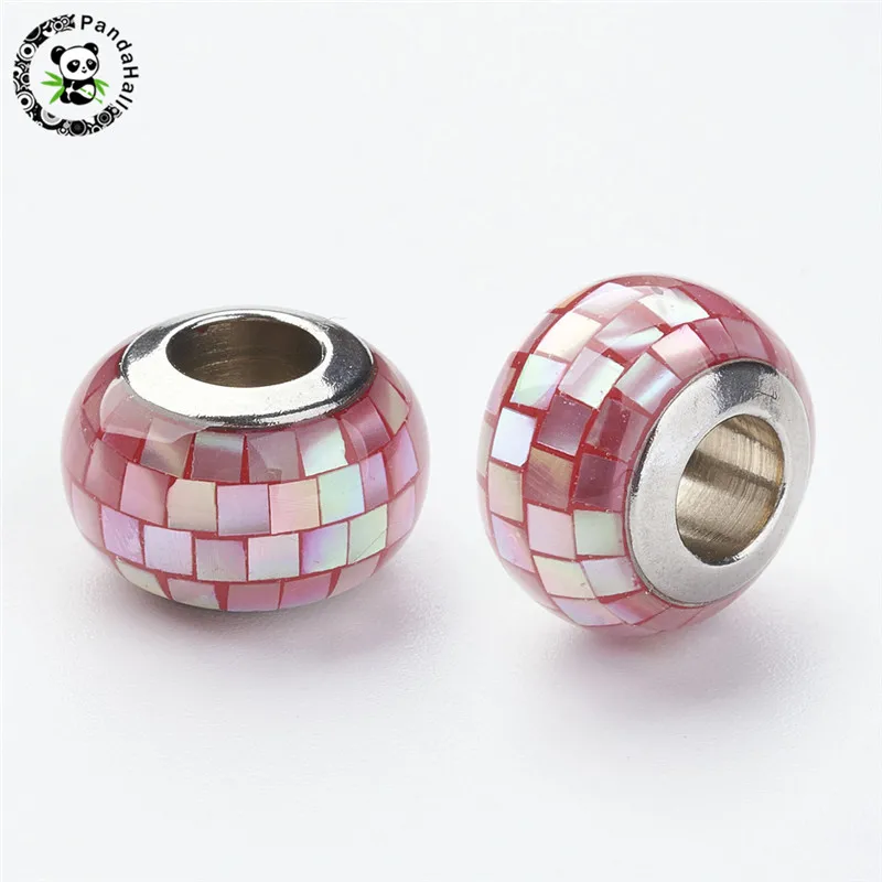 1pc 304 stal nierdzewna Rondelle duży otwór żywicy koraliki europejskie z muszli i emalii do tworzenia biżuterii 12x8mm, otwór: 5mm