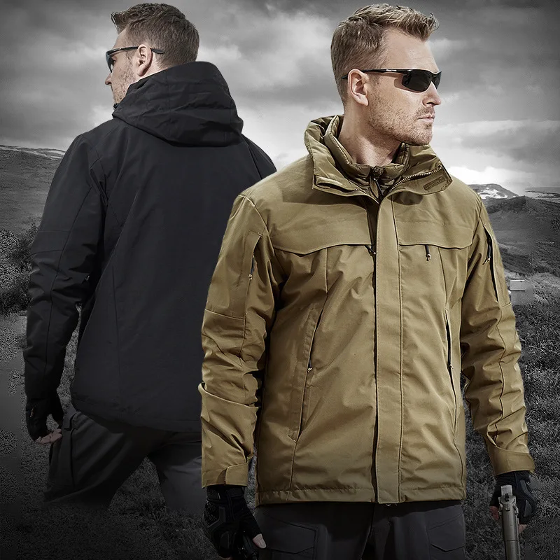 3 In 1 Mens Winter Jackets Coat Removable Lining Cotton Padded Coats Warm Wind-proof Water-proof Assault Gear Mountain Overcoat