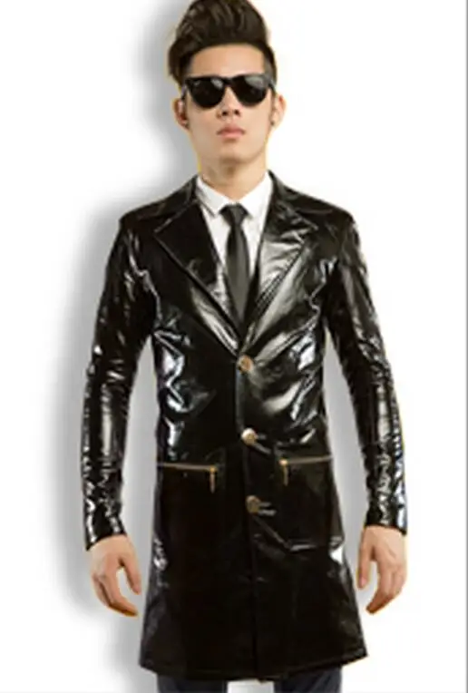 S-4xl ! 2021 New Men\'s Clothing Dj Fashion Slim Rock Leather Suit Trench Jacket Coat Plus Size Stage Singer Costumes