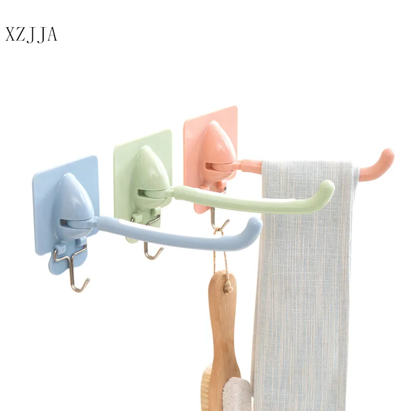 XZJJA Collapsible Bathroom Strong Self-adhesive Towel Holder  Household Wall-mounted Towel Rag Storage Rack Bathroom Hardware