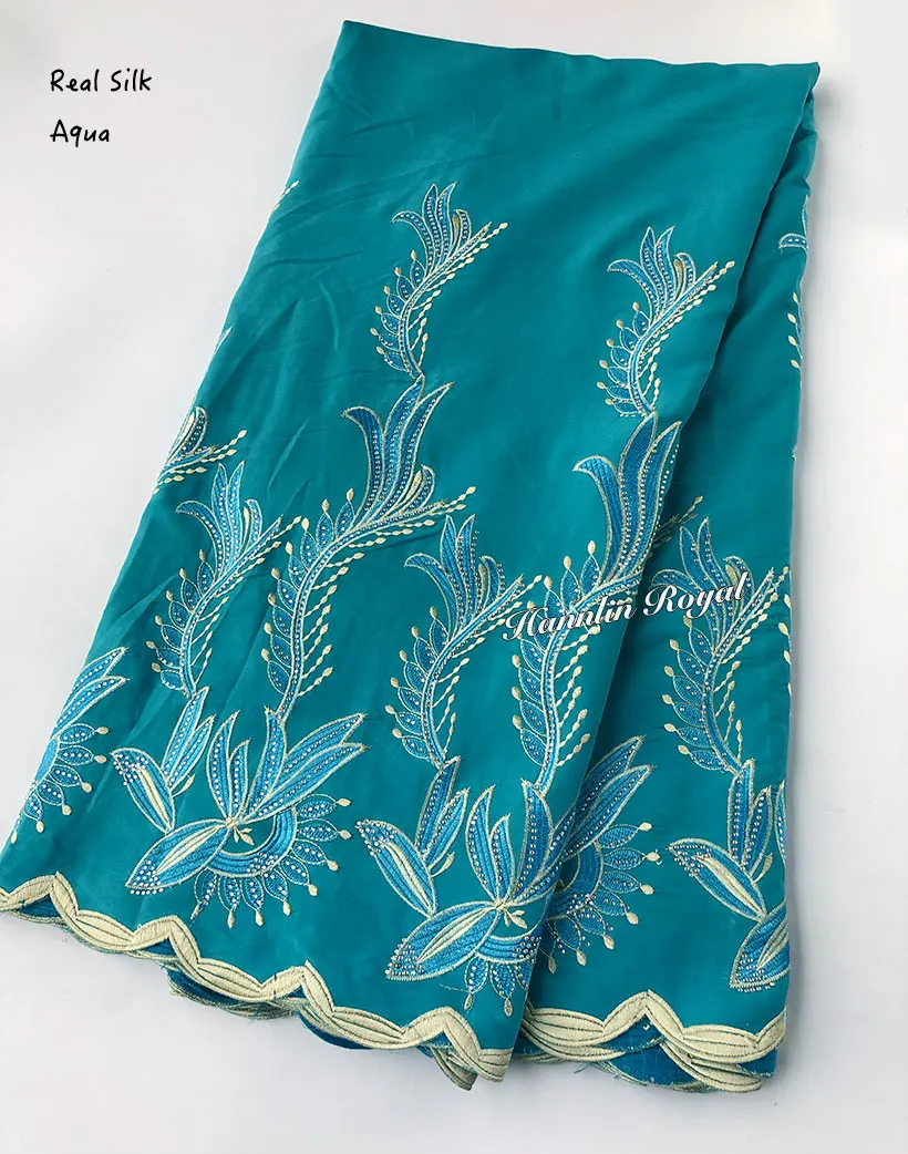 Unique Super Lace Aqua Soft Real Silk Fabric Original Heavy African Swiss Voile Lace Fabric 5 yards per piece