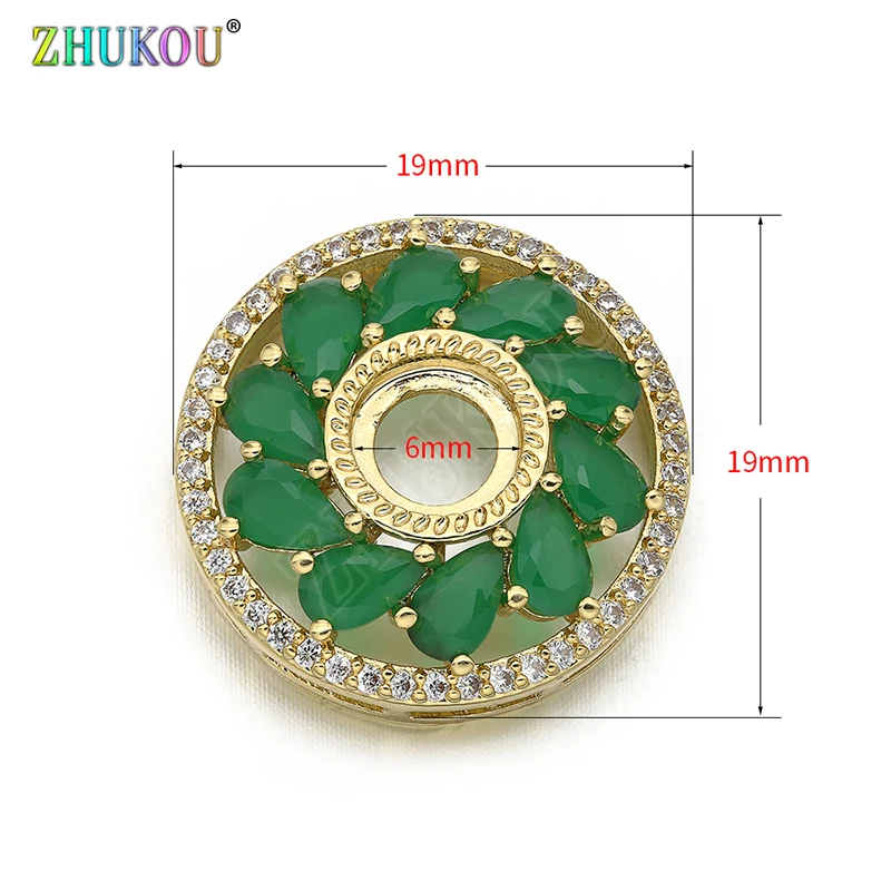 19*19mm New Fashion Brass Cubic Zirconia Round shape Charms Connectors DIY Jewelry Findings Making,  Model: VS291