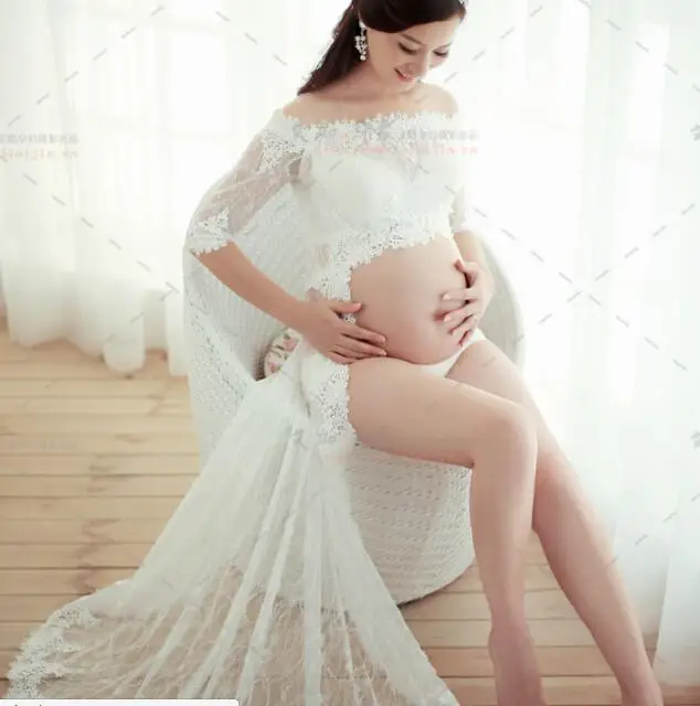 One size white Women pregnancy photography props dresses Clothes maternity long dress baby shower gown pregnant dresses