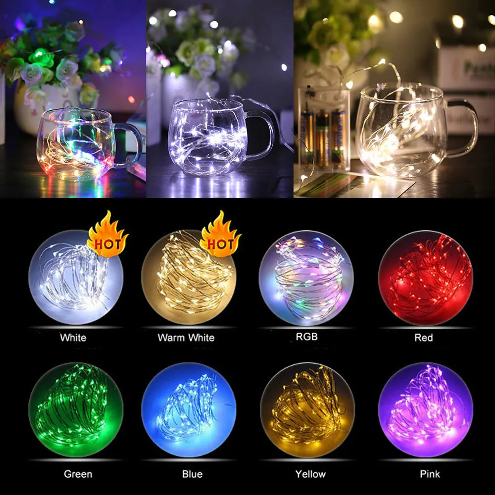 Luces LED Decoracion 2M 20 LED Battery Operated Lights Copper Wire Timer Christmas Party Decoration Garland Fairy Light Strings