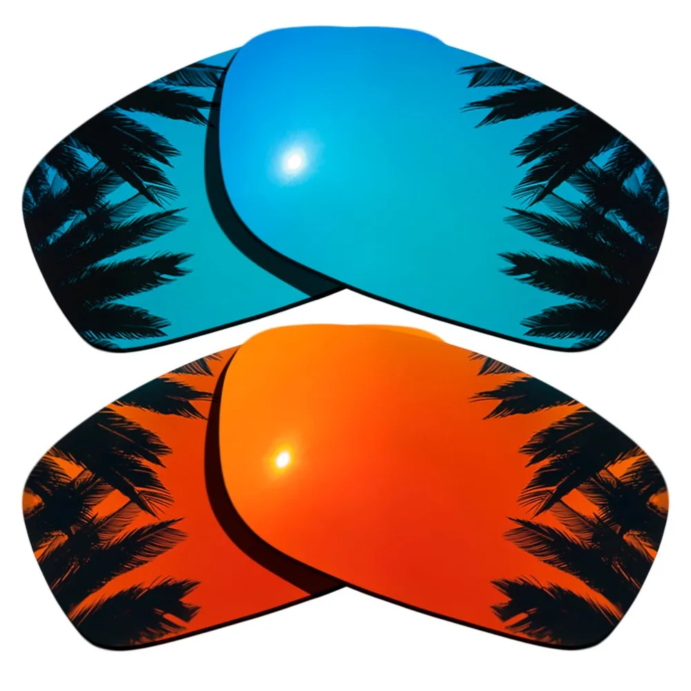 (Ice Blue Mirrored+Orange Red Mirrored Coating) 2-Pairs Polarized Replacement Lenses for Fives Squared 100% UVA & UVB Protection