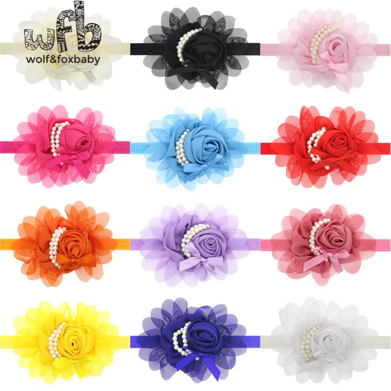 Retail baby infant Kids children Cute pearl flower floral headband Hair Accessaries NEW 2014 free shipment