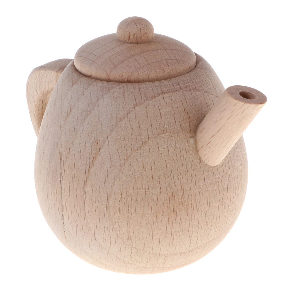 Wooden Educational Pretend Play Toy - Natural Wooden Teapot for Girls Role Play Game