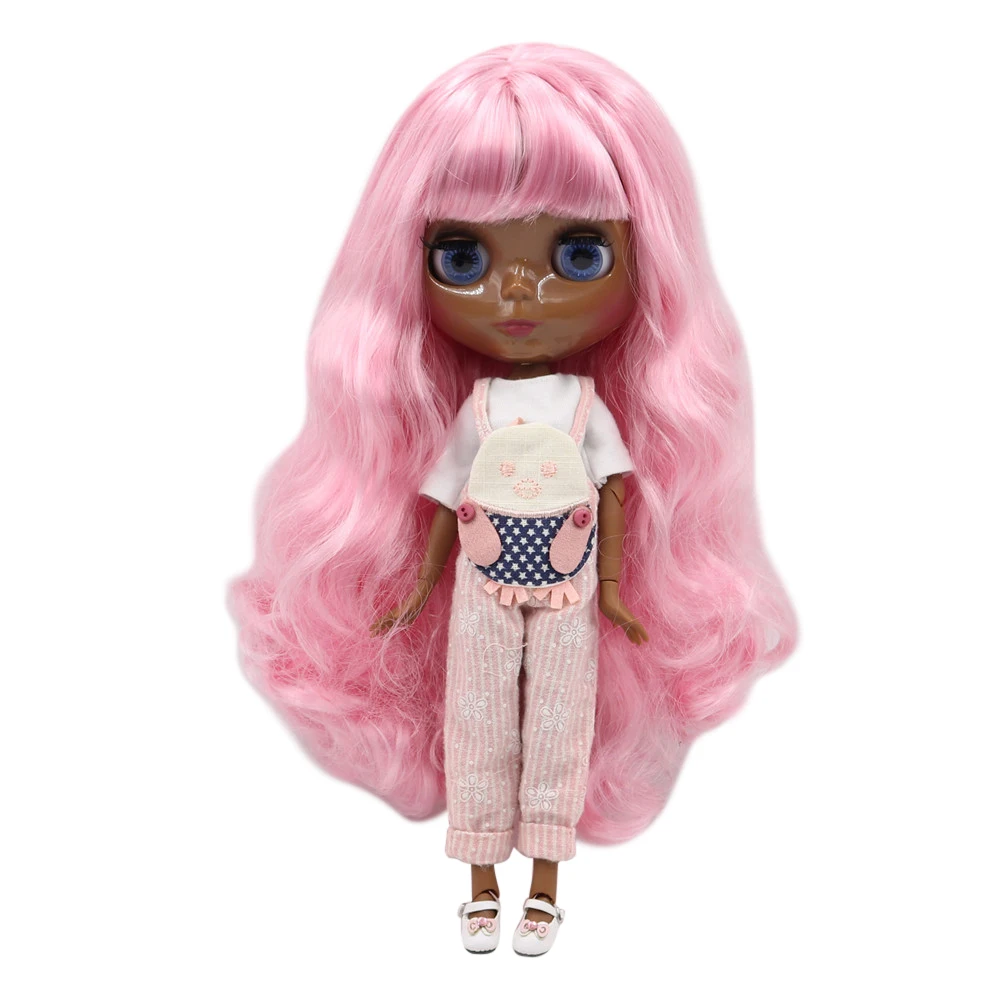 

ICY DBS Blyth doll joint body Super dark black Glossy face pink hair. No.BL1050/1017