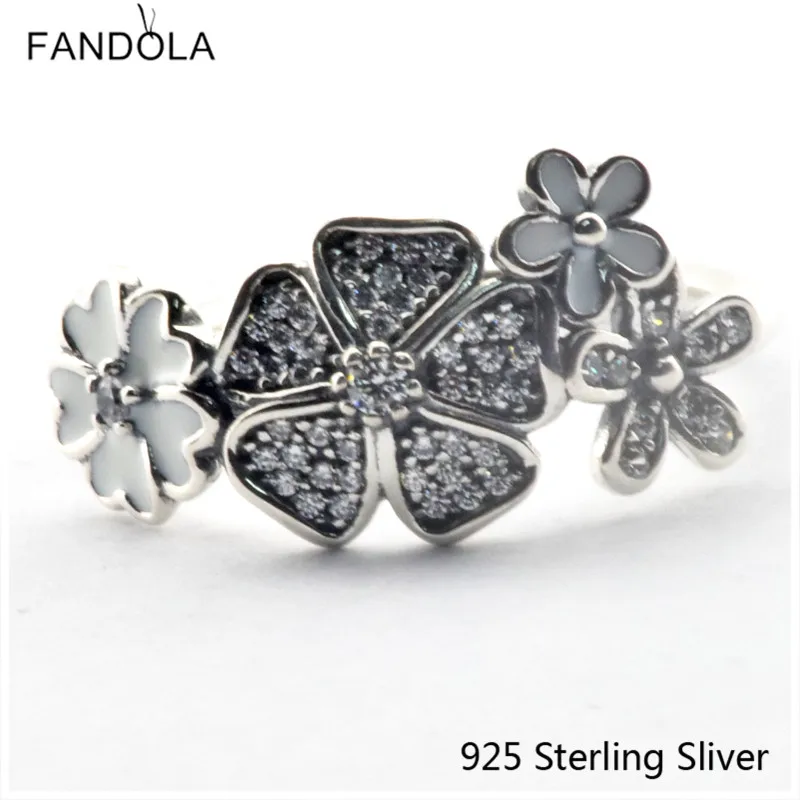 

925 Sterling Silver Original Shimmering Bouquet Charms White Enamel & Clear CZ For DIY Jewelry Women Valentine's Day Gift