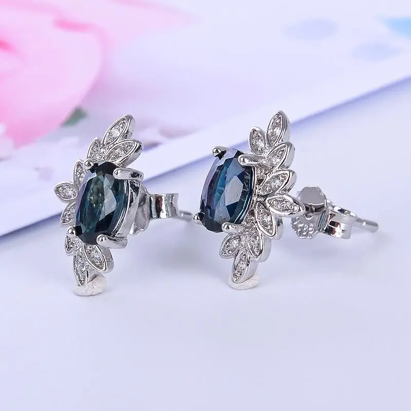 Natural Sapphire Earring Moon Star Stud Earrings For Women Engagement Party Jewelry gift Blue gemstone