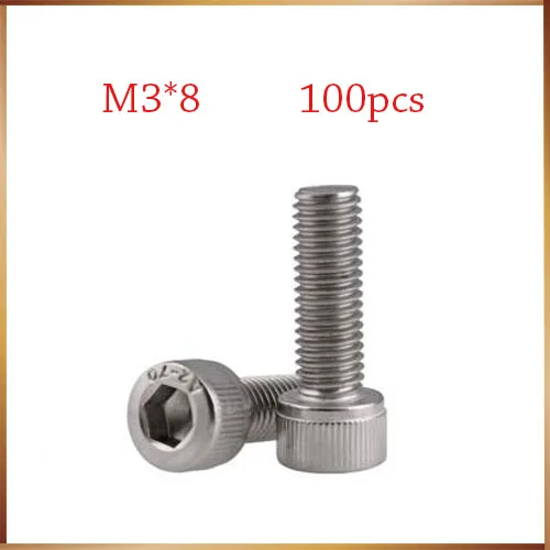 

Free Shipping 100pcs/Lot Metric Thread DIN912 M3x8 mm M3*8 mm 304 Stainless Steel Hex Socket Head Cap Screw Bolts