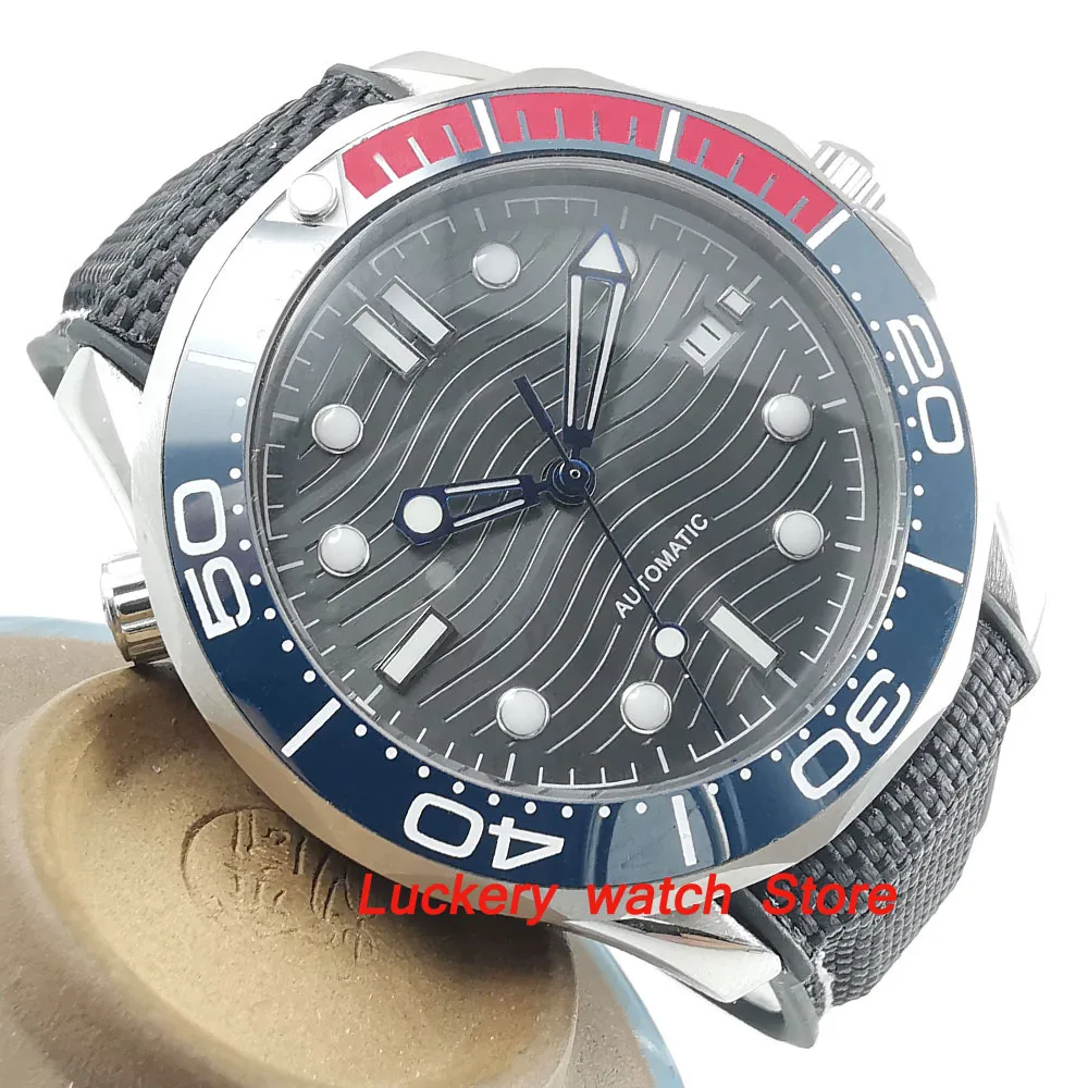 41mm no logo gray dial Luminous saphire glass;blue and red Ceramic Bezel Automatic movement men's watch-BA95