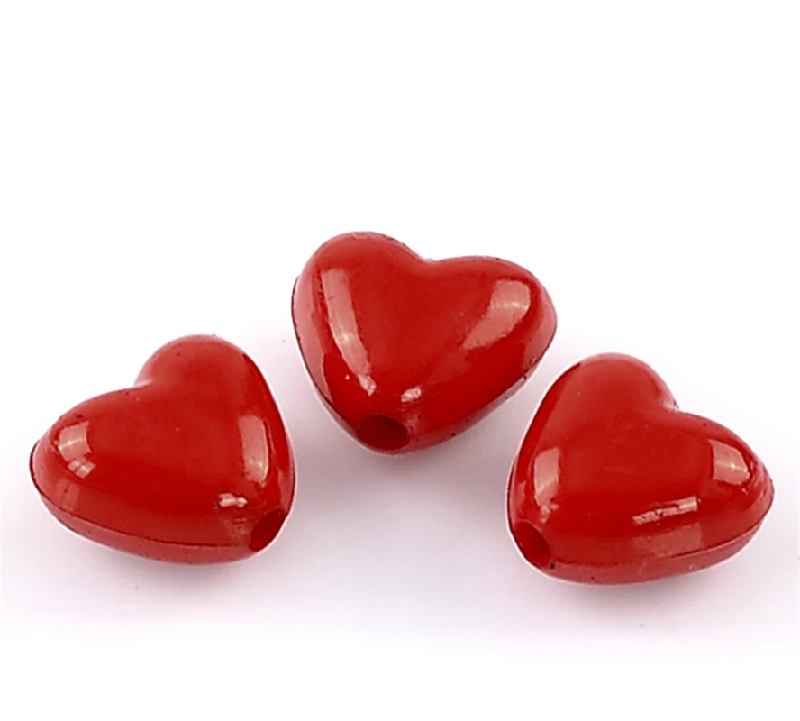 DoreenBeads Acrylic Charm Red Love Heart Beads Handmade Loose Spacer Beads for DIY Bracelet Jewelry Making 11x10mm ,50/200PCs