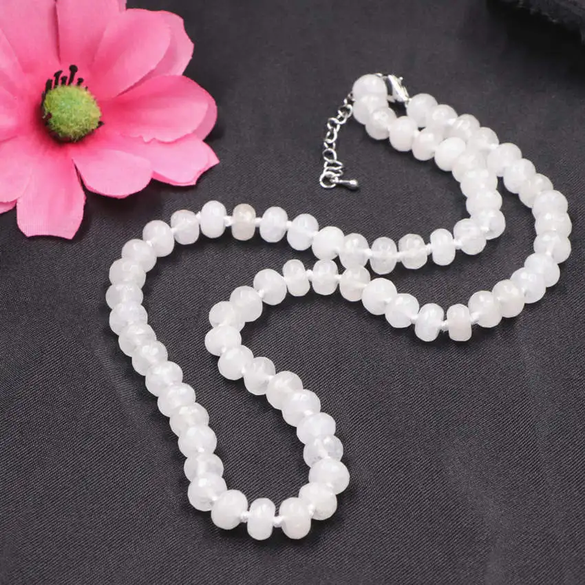 Natural Stone Beads Necklace Chain for Women Faceted Abacus 5x8mm White Jades Necklaces Choker Jewelry Elf on The Shelf 18