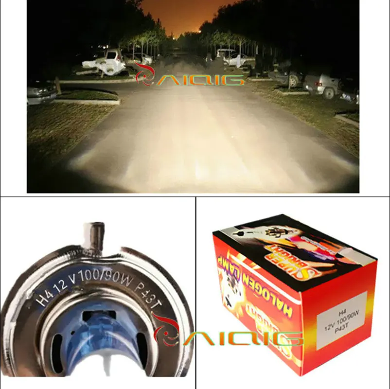 2pcs H4 100W Super Bright White Yellow Fog Halogen Bulb 100W Car Head Light Lamp h4 100W car styling car light source parking