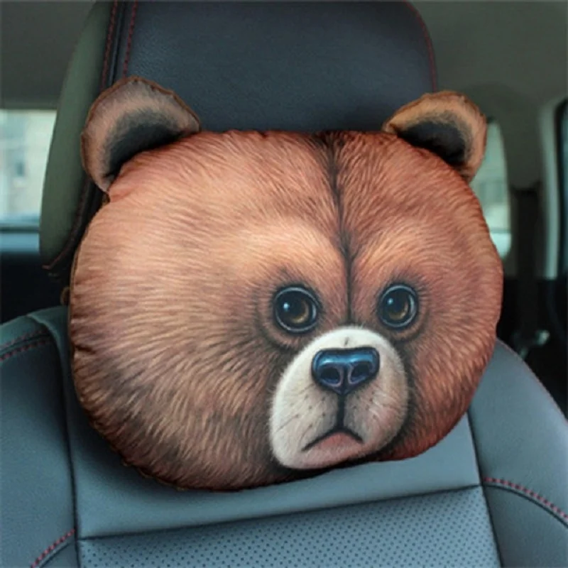 Cute Animal Car Headrest 3D Cartoon Cat Panda Rabbit Nap Cushion Waist Pillow With Core+Activated Carbon Cushions