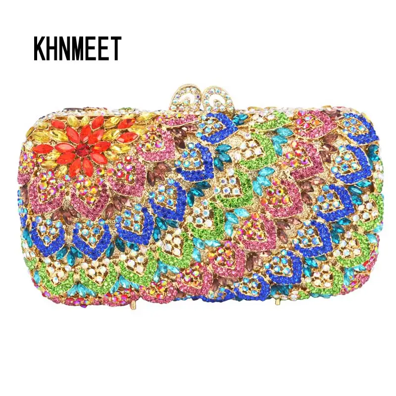 KHNMEET Blue diamante banquet bag pendant crystal evening bags Diamonds women party purse wedding bridal clutch bag SC149