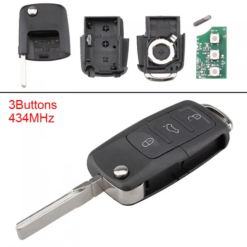 

3 Buttons Keyless Car Remote Key Fob with ID48 Chip 1K0959753G and Battery for Caddy/Eos/Golf/Jetta/Sirocco/Tiguan/Touran