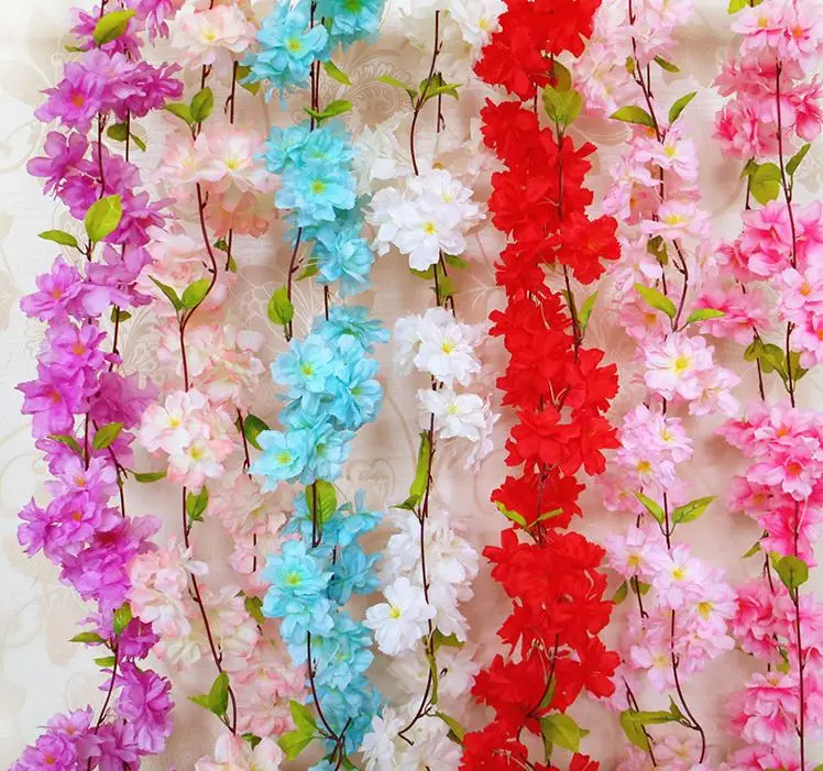 

Cherry Artificial Flowers Cherry Blossom Sakura cane artificial vine for wedding decotations wall mounted flower string SN1428