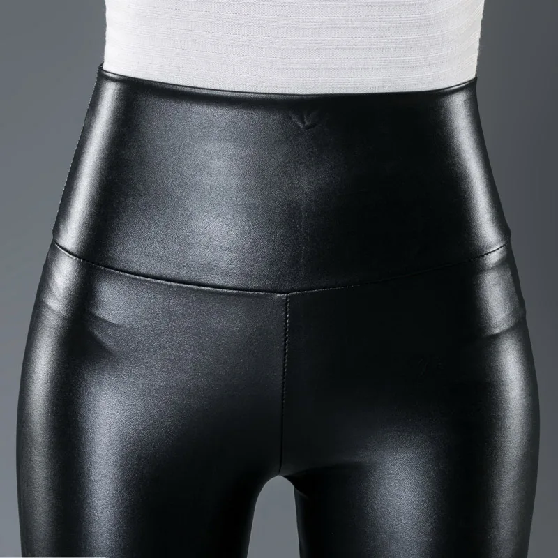 

1PCS Spring Autumn Style High Waist Imitation leather Pants Thin Outside 5Size Enlarged Slim Ladies' leggings XS S M L XL