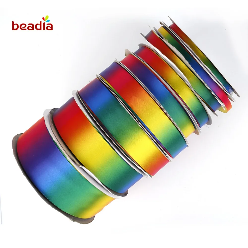 

6/10/12/15/25/40/50mm Width 5 yards Single Face Satin Ribbon Polyester Rainbow ribbons Gift Wrapping Christmas Party Decor