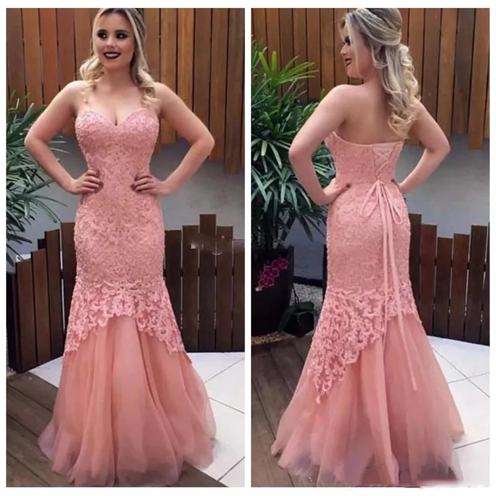 2019 Sweetheart Lace Slim Mermaid Prom Dresses lunghezza del pavimento gonna in Tulle abiti da sera da sera da donna abiti da sera personalizzati