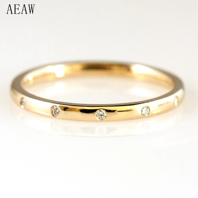 

0.05ctw 1.3mm 5-Stones Style CVD HPHT DEF VS-VVS Lab Diamond Wedding Band Bezel Setting Round Diadmond Band Ring 14k Yellow Gold