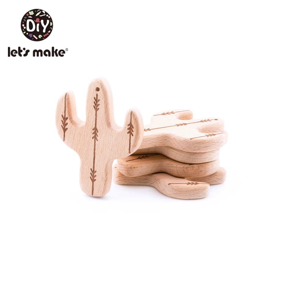 Let's Make 3pc Cactus Nature Beech Wood Baby Teether Teething Ring Baby Rattle Accessories Diy Toys For Children Tiny Rod Wooden