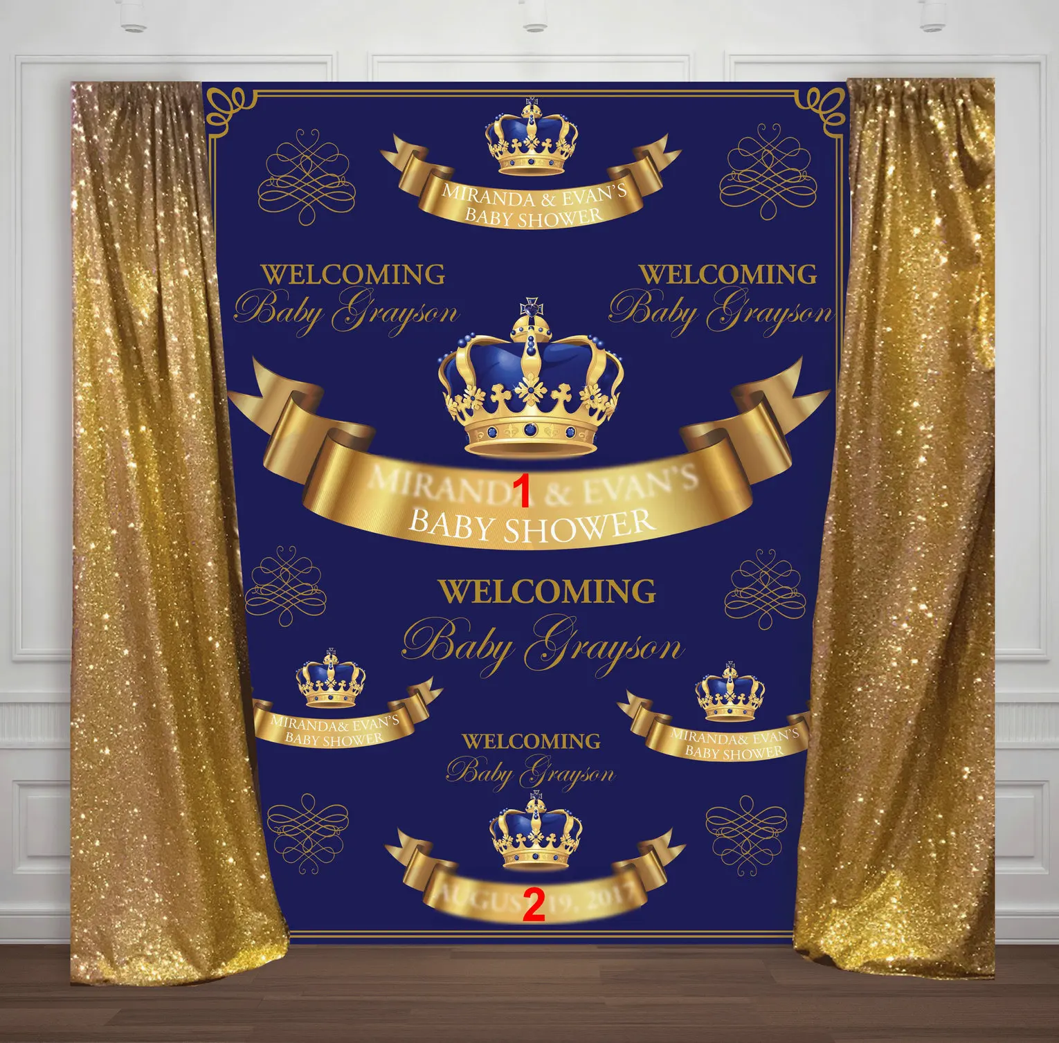 custom gold royal blue prince crown backdrops  High quality Computer print party background