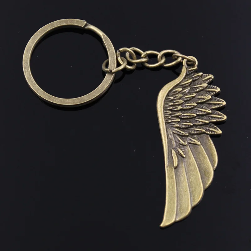 New Fashion Men 30mm Keychain DIY Metal Holder Chain Vintage Angel Wings 58x22mm Bronze Pendant Gift