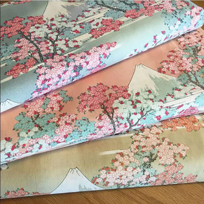 Wide 140cm Stretch Japanese Cotton Poplin Fabric Mount Fuji Cherry Blossom Print Cotton Fabric Sewing Patchwork DIY Girl Dress