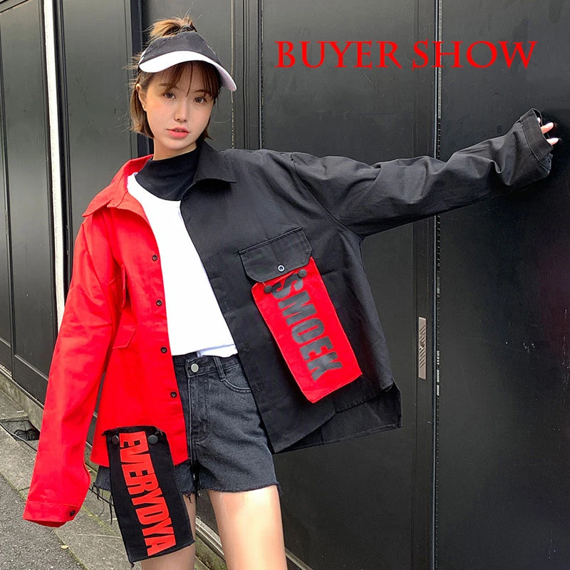 Plegie Harajuku Oversize Patchwork Jacket Women 2022 Autumn New Arrival Outwear Coat Hip Hop Streetwear Loose BF Style Jackets