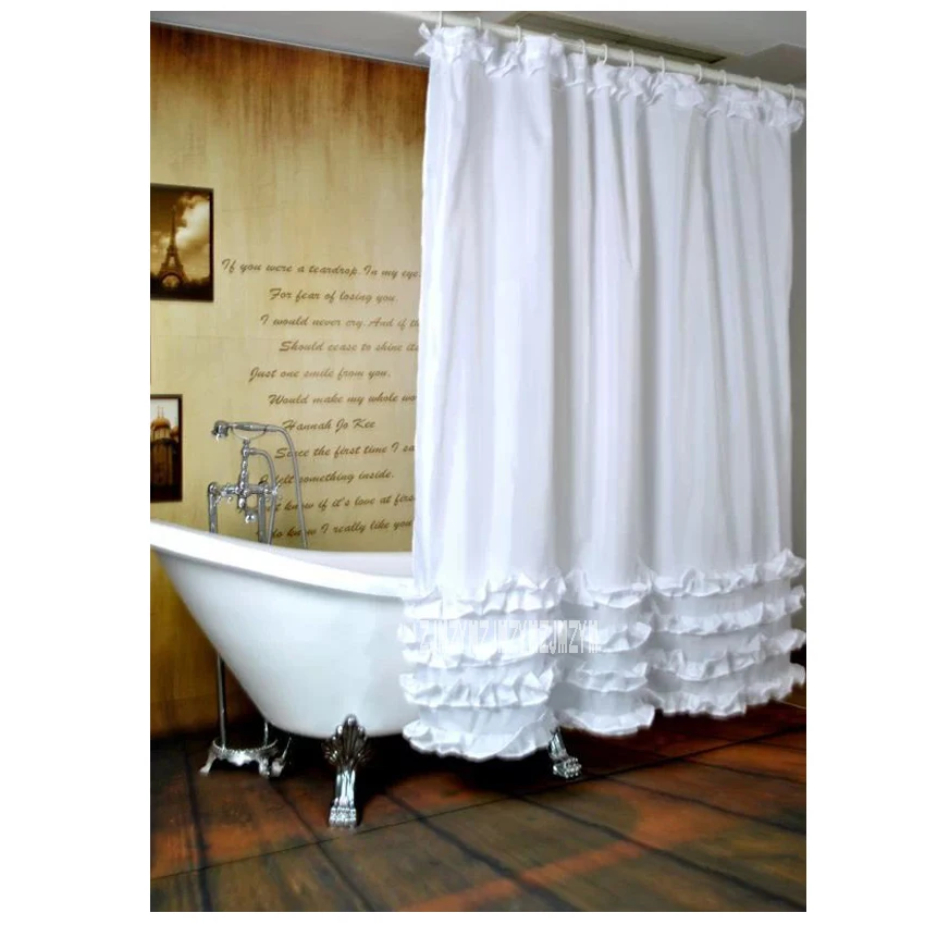 Thicken White Lace Shower Curtain Bathroom Hanging Curtain Waterproof Mildewproof Polyester Bath Curtain With Metal Hooks