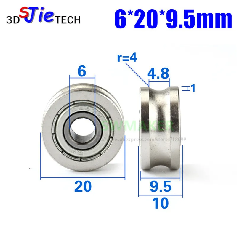 

1pcs 6*20*9.5mm non-standard bearing wheel, U groove roller pulley, spinning machine roller, for 8mm diameter optical axis/track