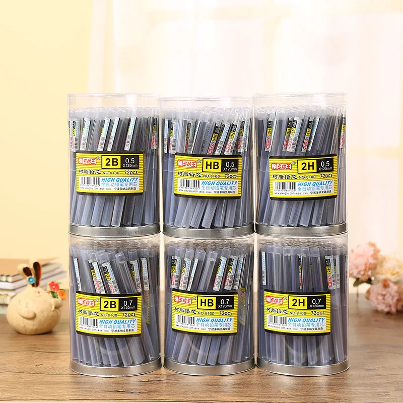 

2B HB 2H Black Mechanical Pencil Refills for School Kids 0.5mm/0.7mm 72pcs/lot