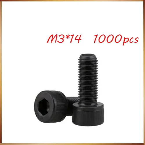 

1000pcs M3*14 Black Alloy Steel Metric All Thread Hex Socket Head Cap Screw Bolt M3X5/6/8/10/12 m3 screws stainless nails,bolts