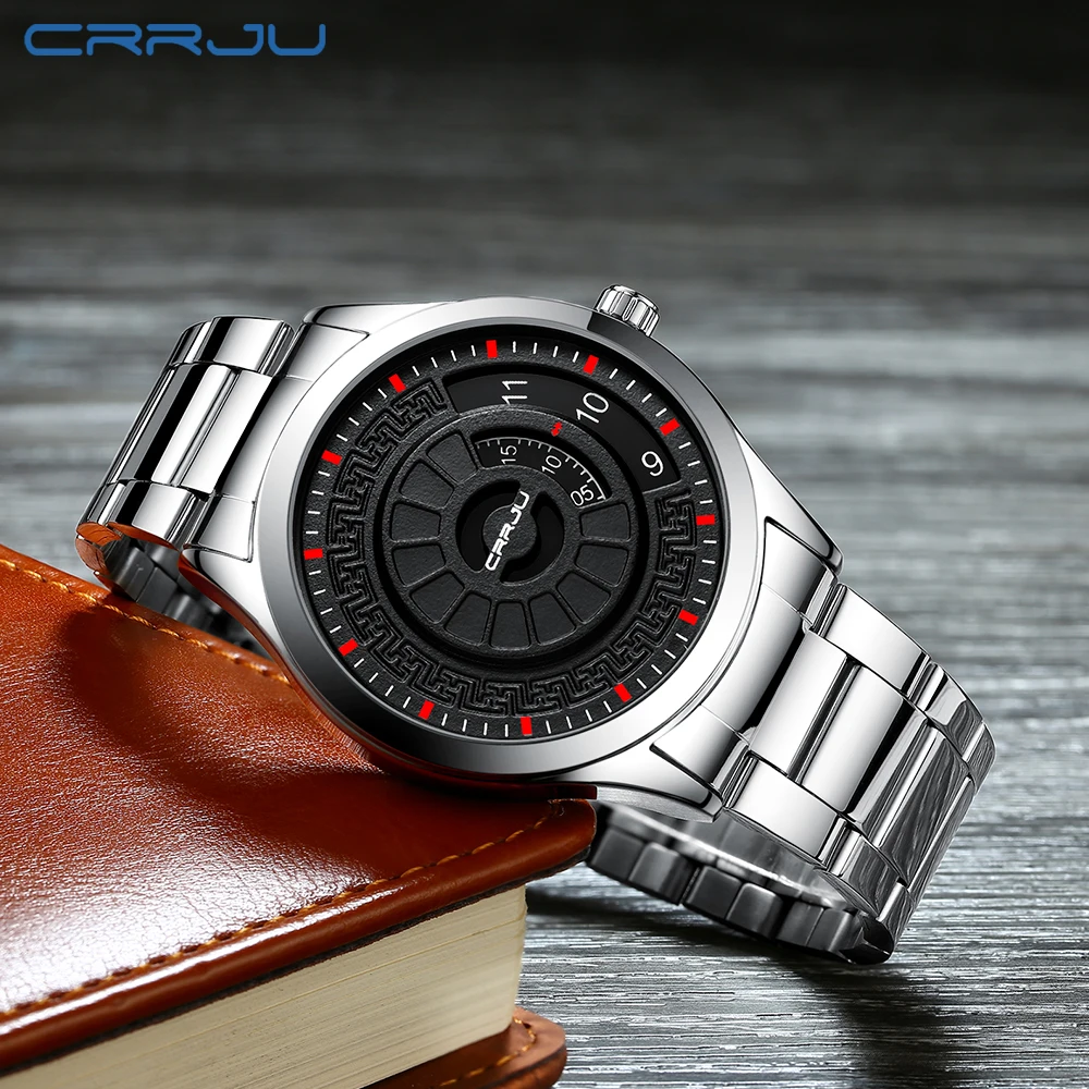 CRRJU Fashion Men Watch Top Luxury Brand Unique Style Watch Men Quartz Watch Waterproof Big Dial Sports Watches Retro Relogio