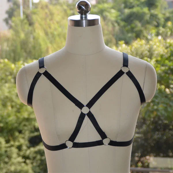 

New Cage Bra fashionable sexy geometric black spandex harness with button for lady