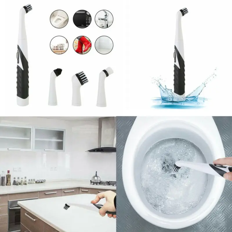 Multifunction Electric Sonic Scrubber Super Cleaning Brush Household Cleaner Brush 4 Brush Heads NEW