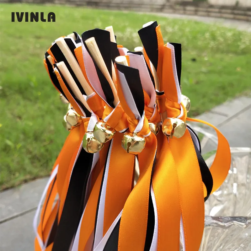

Newest 50pcs/lot orange and brown wedding wands with bell for wedding decoration