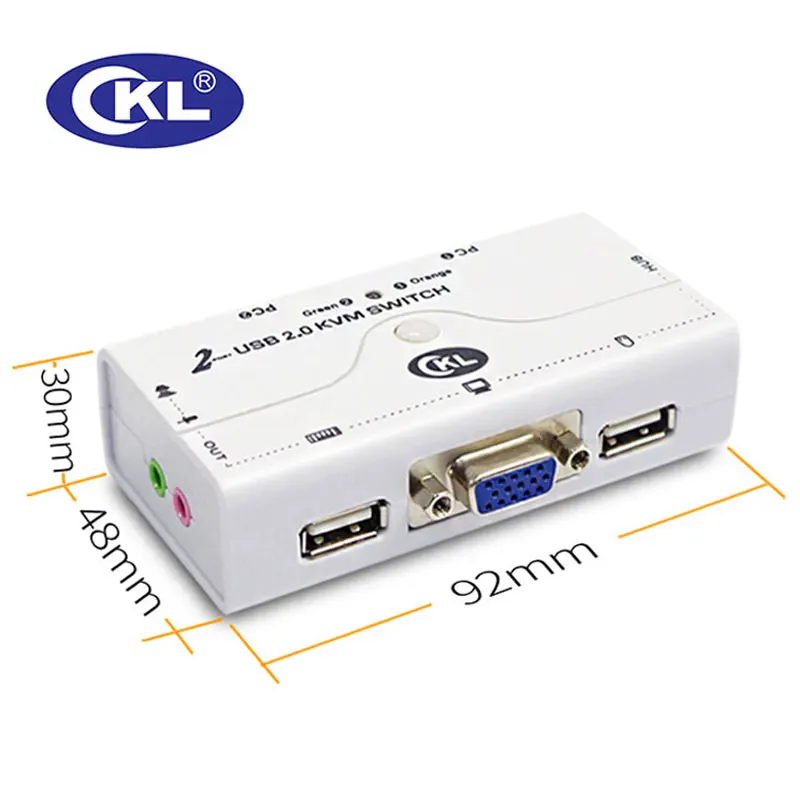 Kvm switch vga usb 2.0 com 2 portas, com cabos de suporte para áudio e microfone, scanner de impressora, alta resolução 2048*1536 CKL-21UA