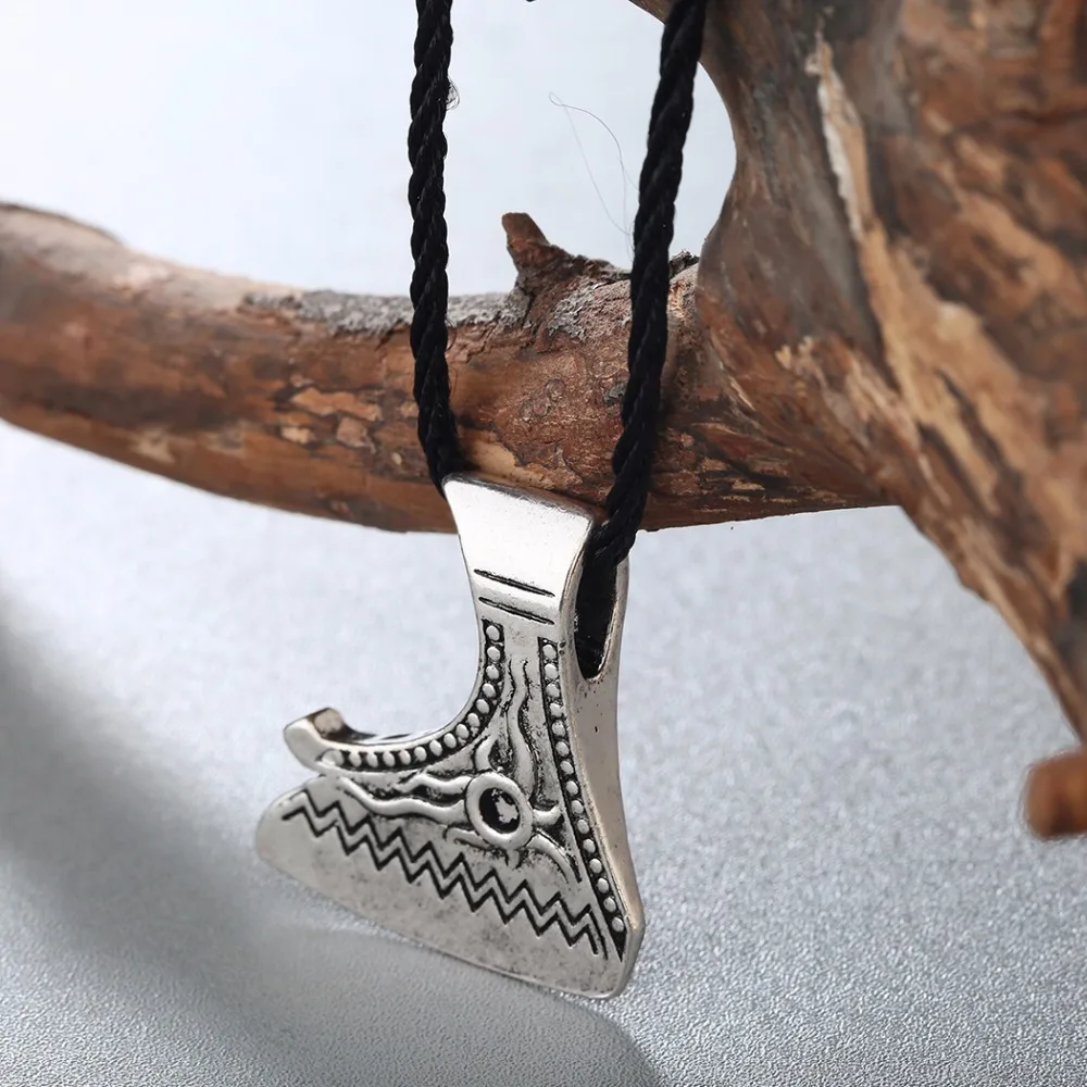 Kinitial Retro Nordic Vikings Charm Necklace Rune Axe Amulet Runes pendant Scandinavian Choker Necklaces Bijoux