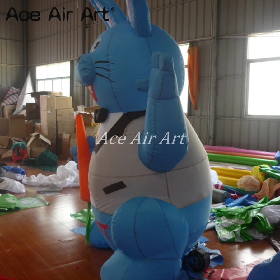 Vivid Giant Standing Blue Inflatable Bunny for Event and Advertisement Easter Rabbit for Holidays