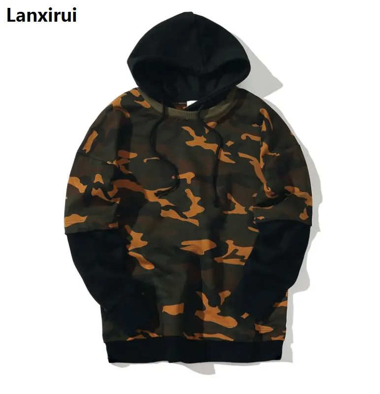 Brand  Hoodie Fake Two Pieces Of Camouflage Hoodies Men Fashion Tracksuit Male Sweatshirt White Hoody Mens Purpose Tour