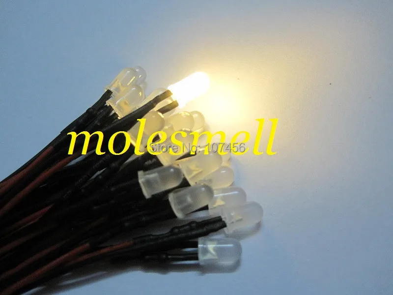 

25pcs 5mm 5v diffused warm white 5V DC milky white lens 20cm Pre-Wired LED Light DIY free shipping