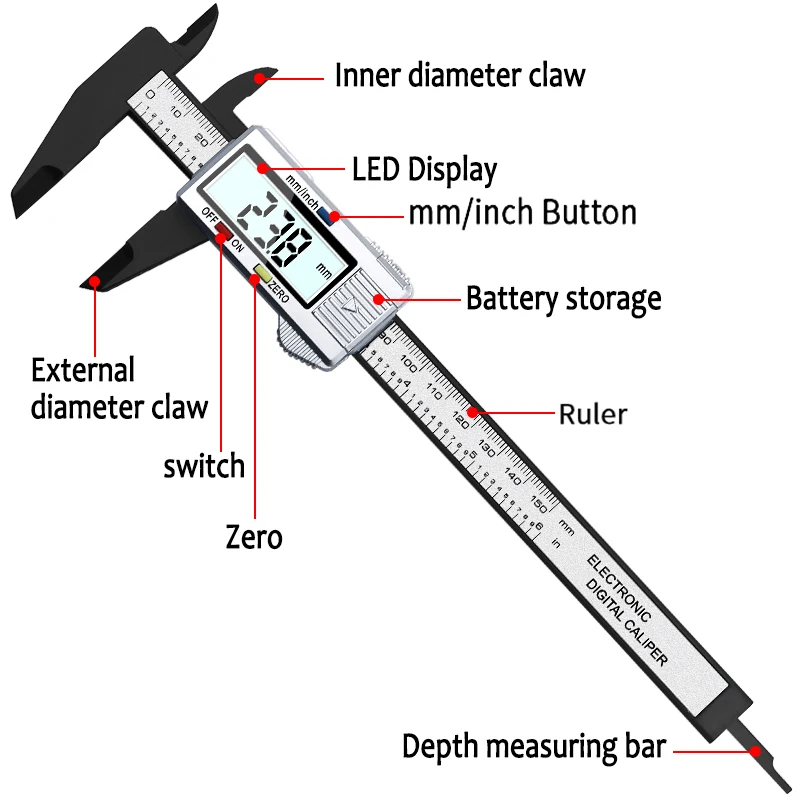 JIGONG High Quality 6inch 150 mm Digital Vernier Caliper Micrometer Guage Widescreen Electronic Accurately Measuring