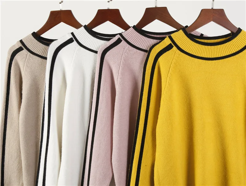 Hirsionsan Autumn Winter Sweater Women 2023 O Neck Knitted Pullovers Female Soft Basic Striped Jumper Casual Thicken Sweaters