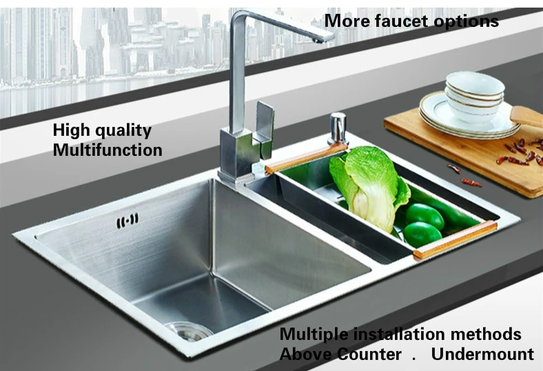 Free shipping Kitchen manual sink double groove vogue mini multifunction wash vegetable durable 304 stainless steel 750x410 CM