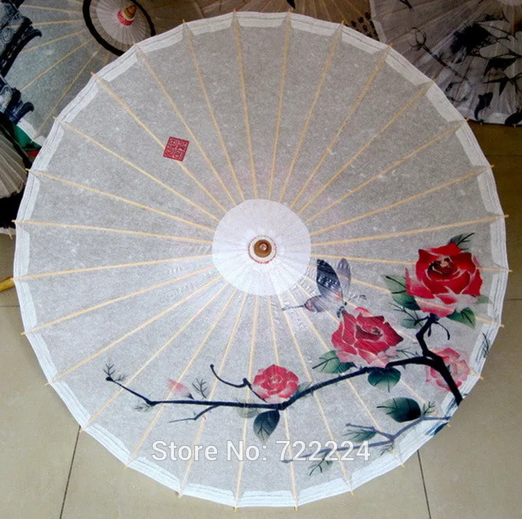 Dia 50cm Chinese Handmad Craft Classical Butterfly on Red Rose Picture Oiled Paper Parasol Decoration Gift Dance Props umbrella