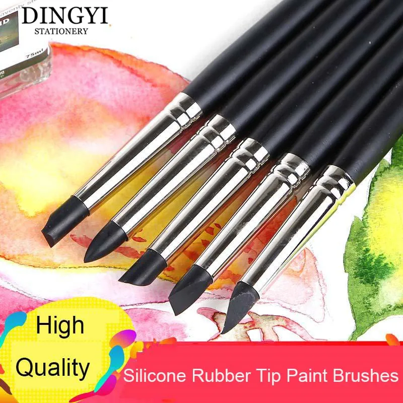 5Pcs เคล็ดลับยางซิลิโคนแปรงสำหรับ Watercolor Oil Painting Polymer Clay Sculpting Fimo เครื่องมือการสร้างแบบจำลอง Art Supplies